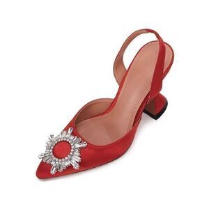 Women's Red High Heel Crystal Pointed Toe Singback Pumps SIZE 7